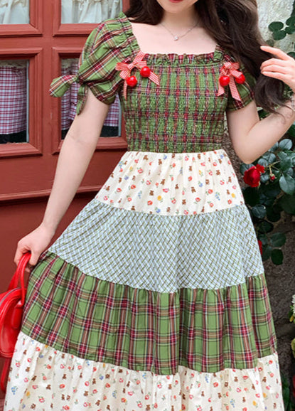 Plaid Floral Bow Forest Dress