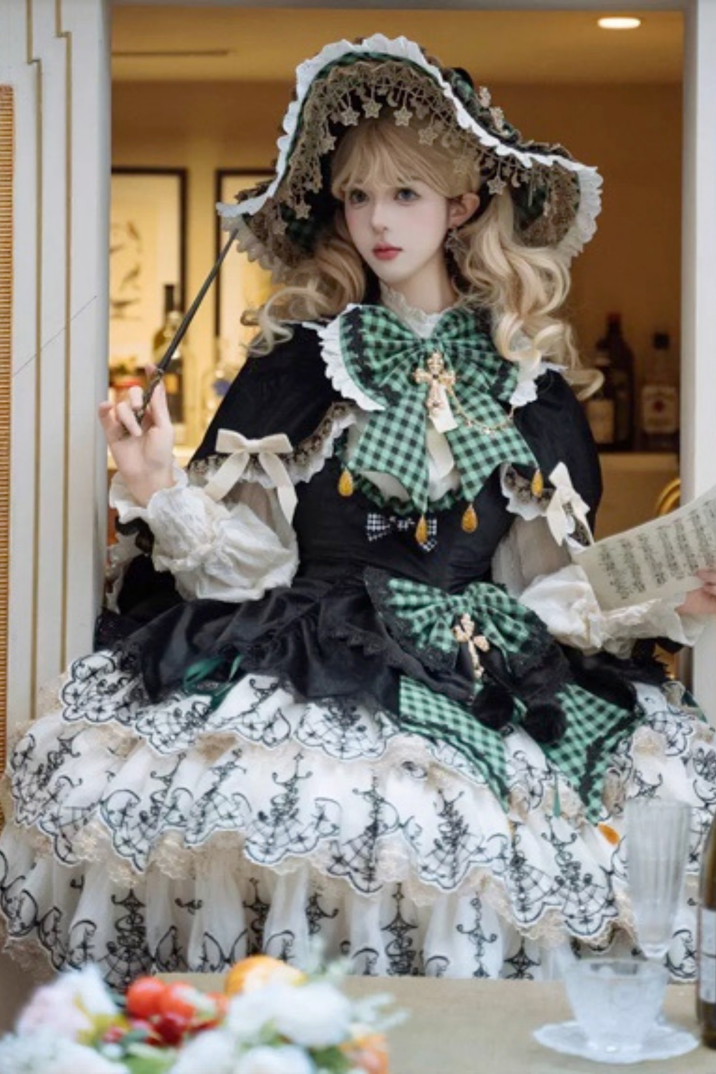 [Pre-order] Element Lolita Jumper Skirt + Inner Top + Cape + Big Ribbon + Hat