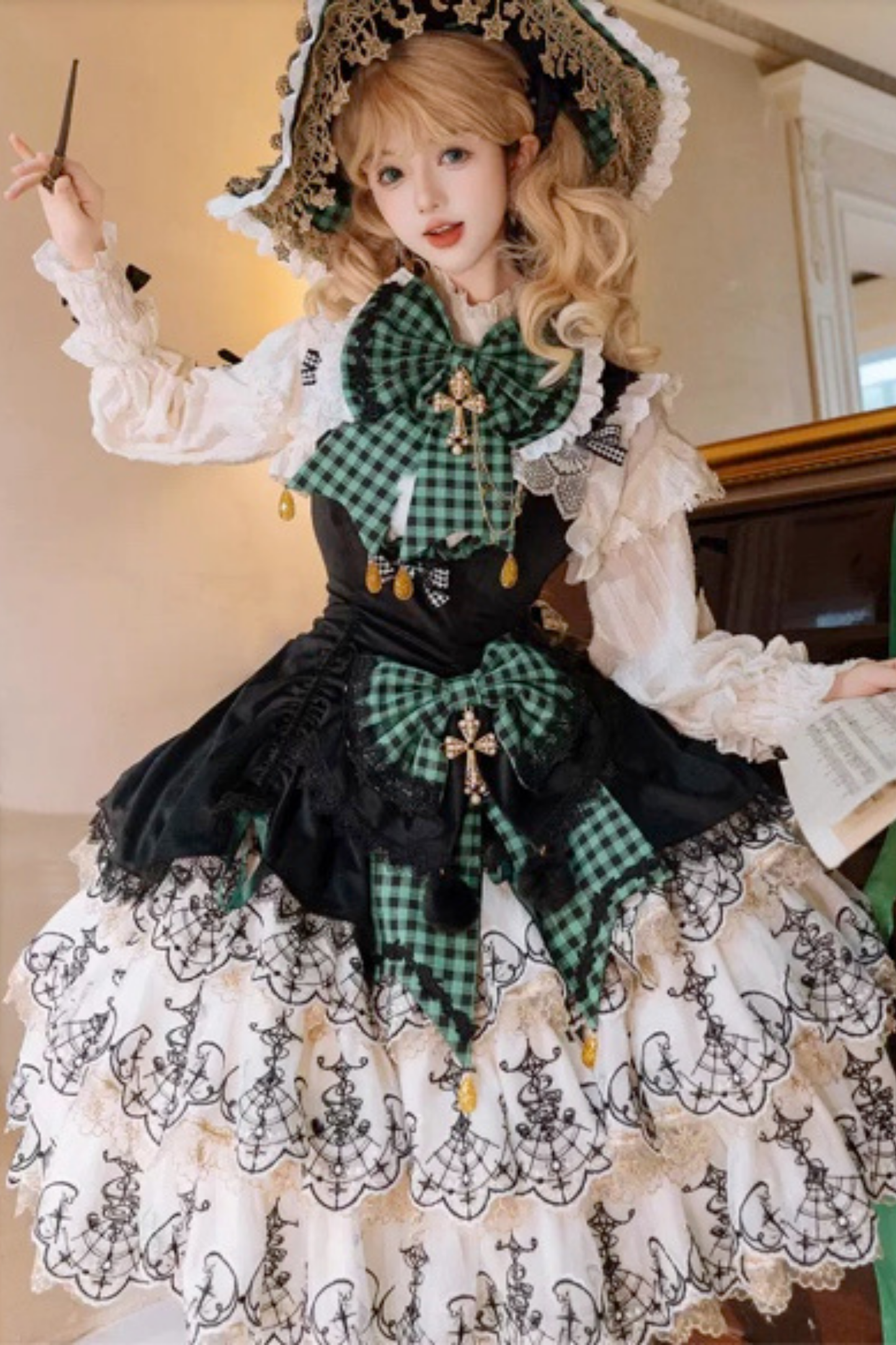 [Pre-order] Element Lolita Jumper Skirt + Inner Top + Cape + Big Ribbon + Hat
