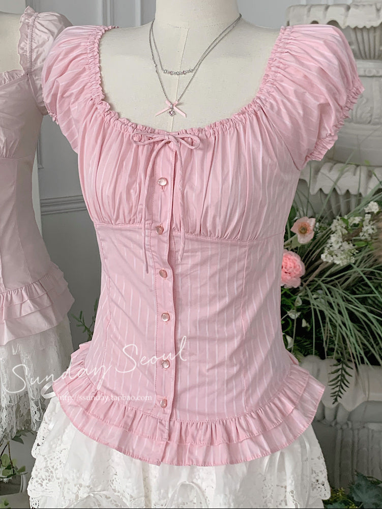 Coquette Pink Ruffled Hem Shirt