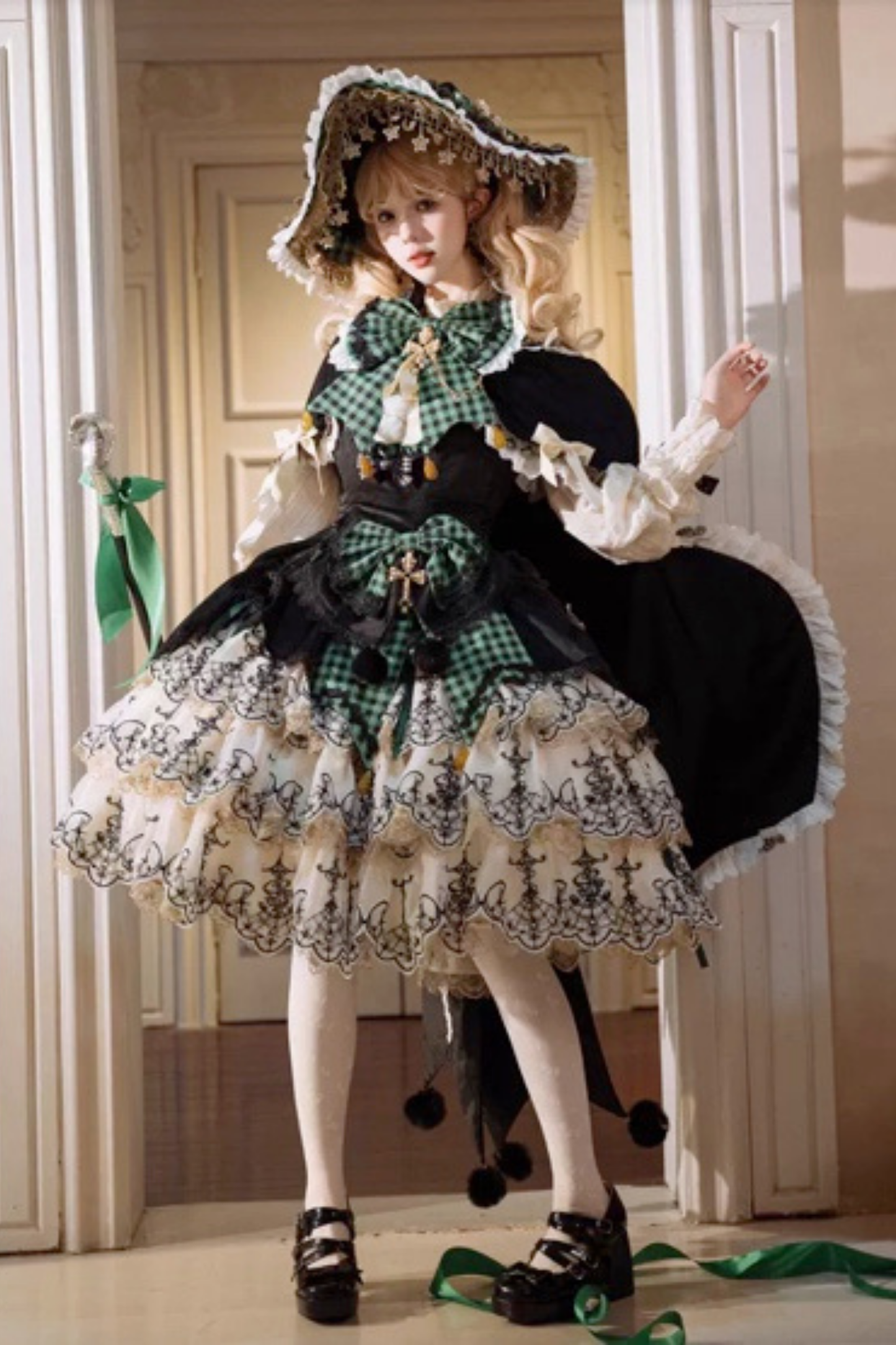 [Pre-order] Element Lolita Jumper Skirt + Inner Top + Cape + Big Ribbon + Hat