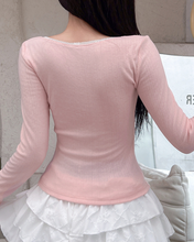 Load image into Gallery viewer, French Square Neck Pleated Long-sleeved Coquette Top
