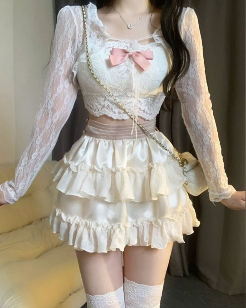 Pure Desire Lace Cardigan Bow Coord Set