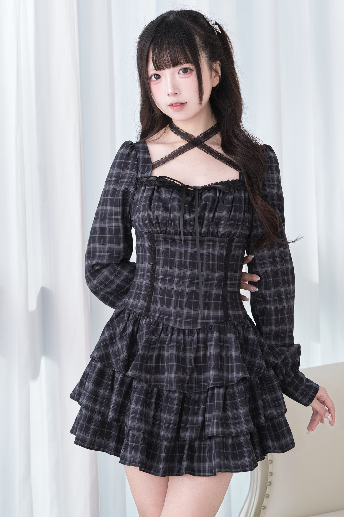 Striped Plaid Lace Dress