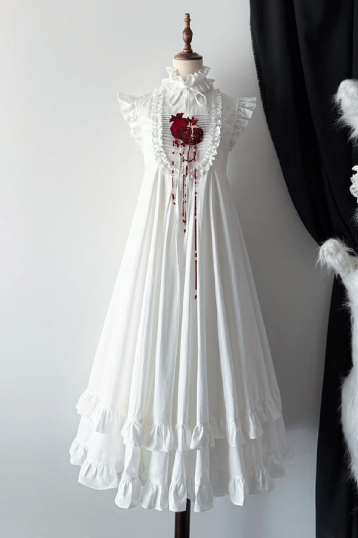 Pure Blood Lolita Dress + Headband + Brooch + Hat White［Dress］