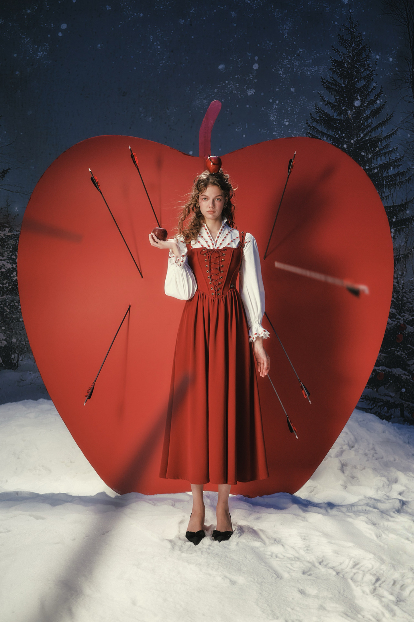 Lace Maid Retro Red Suspender Dress + Blouse