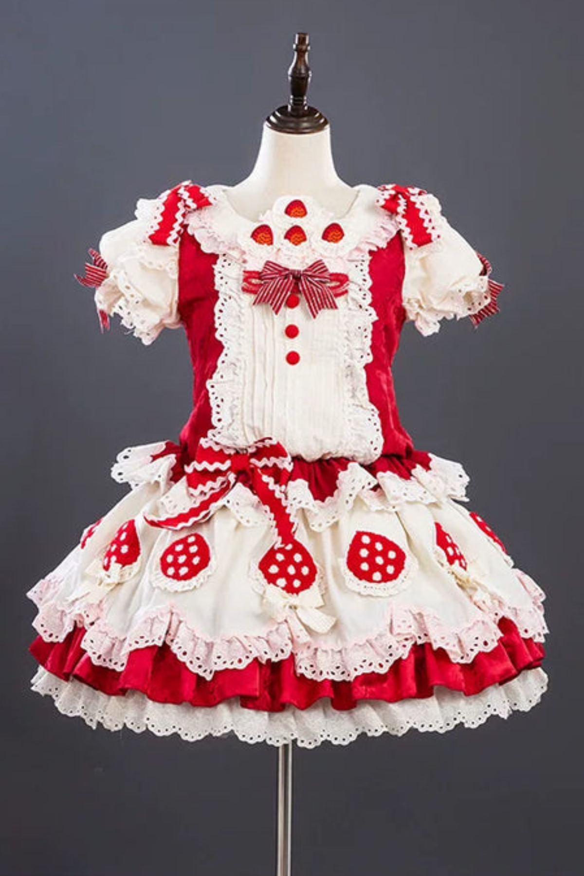 Strawberry Fantasy Lolita Dress + Jumper Skirt + Ribbon + Sleeves + Bonnet