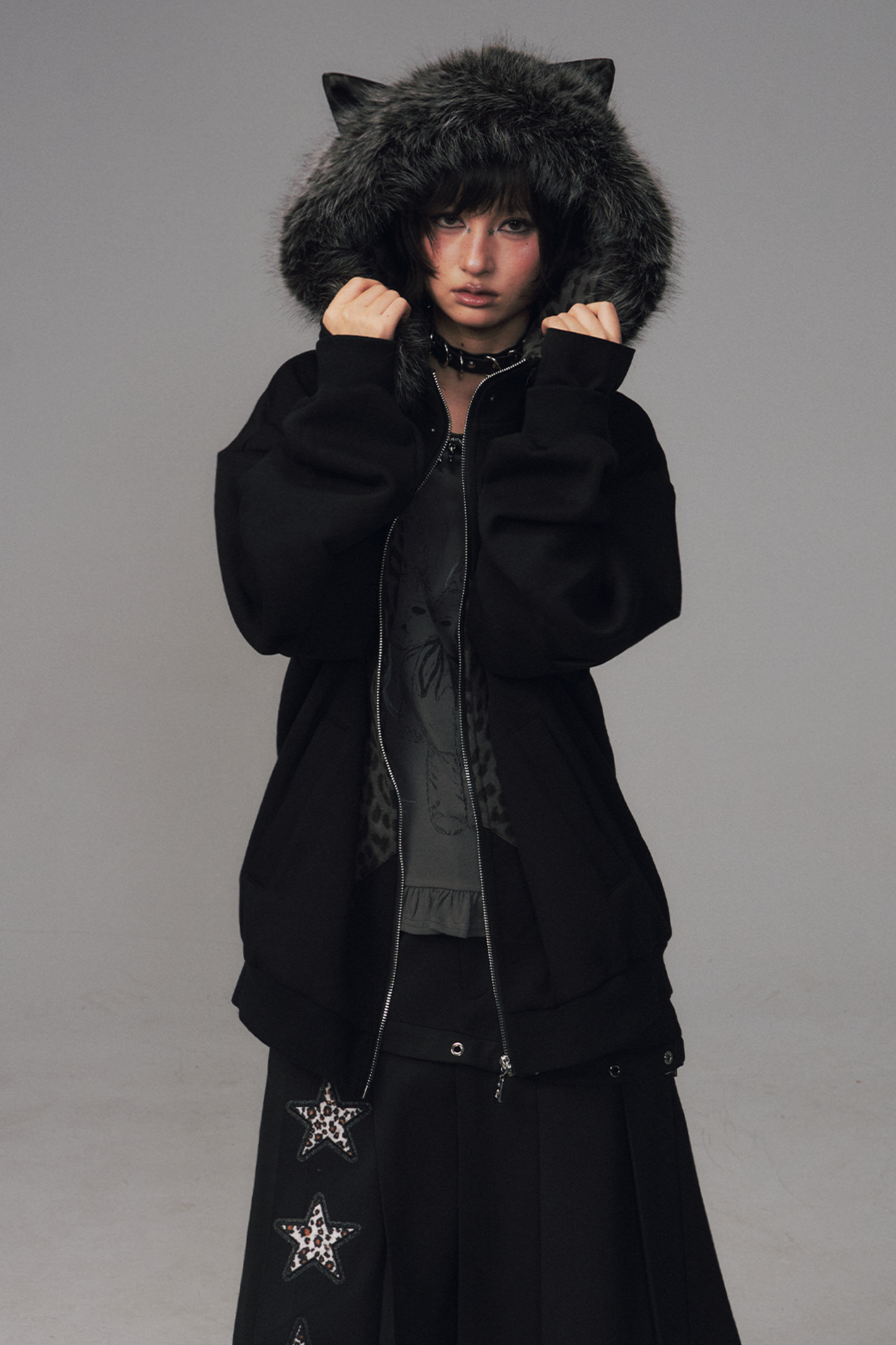 Leopard Print Fur Collar Jacket