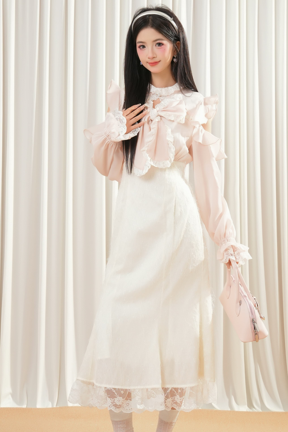 Beige Off-Shoulder Ruffle Dress