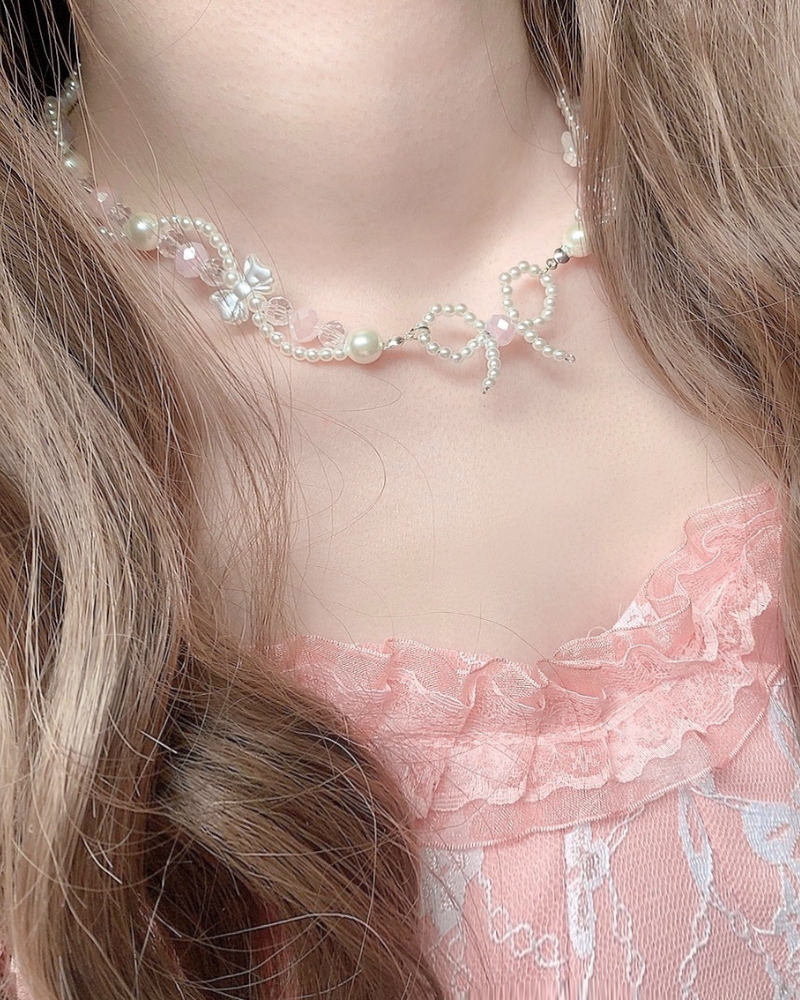 Bow Beaded Sweet Niche Choker