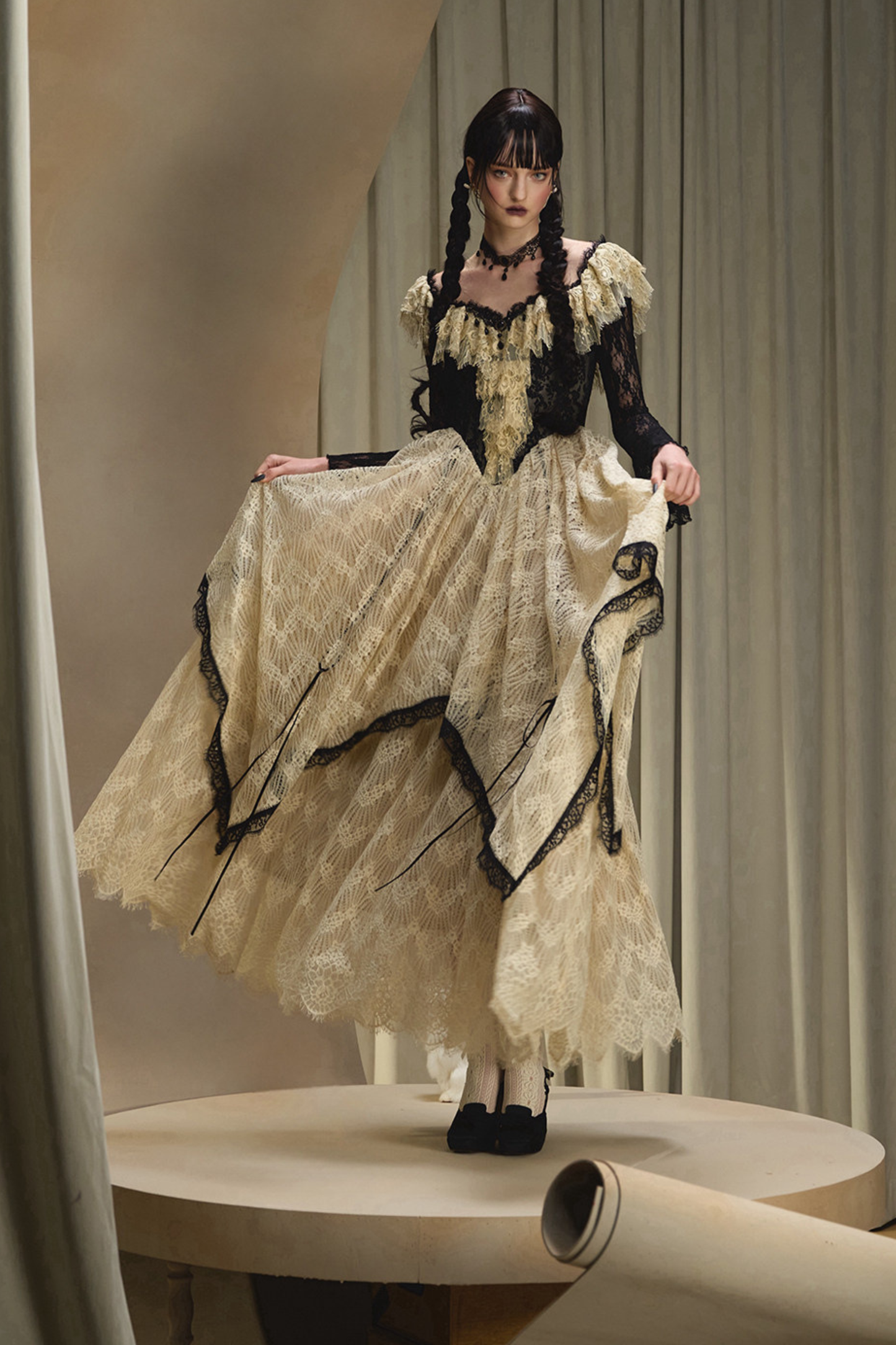 Lace Maid Retro Waist French Dress