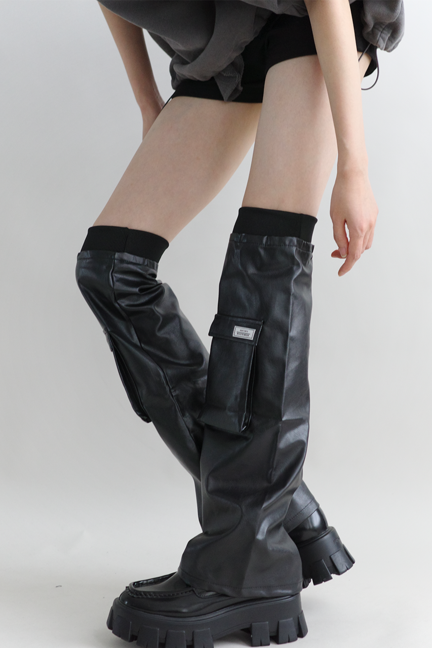 Dark Leather Leg Warmers