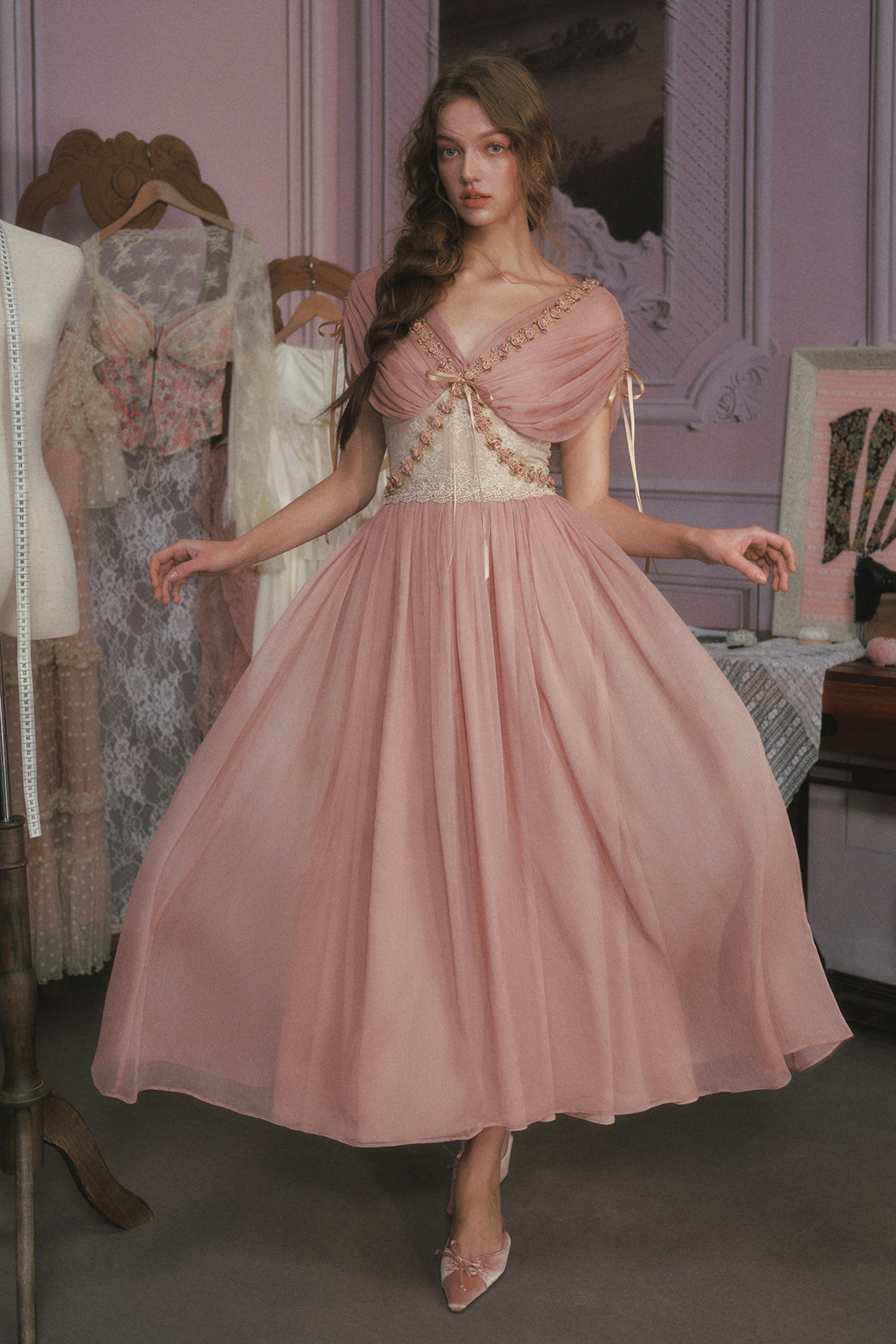 Lace Maid Rose Retro Long Dress