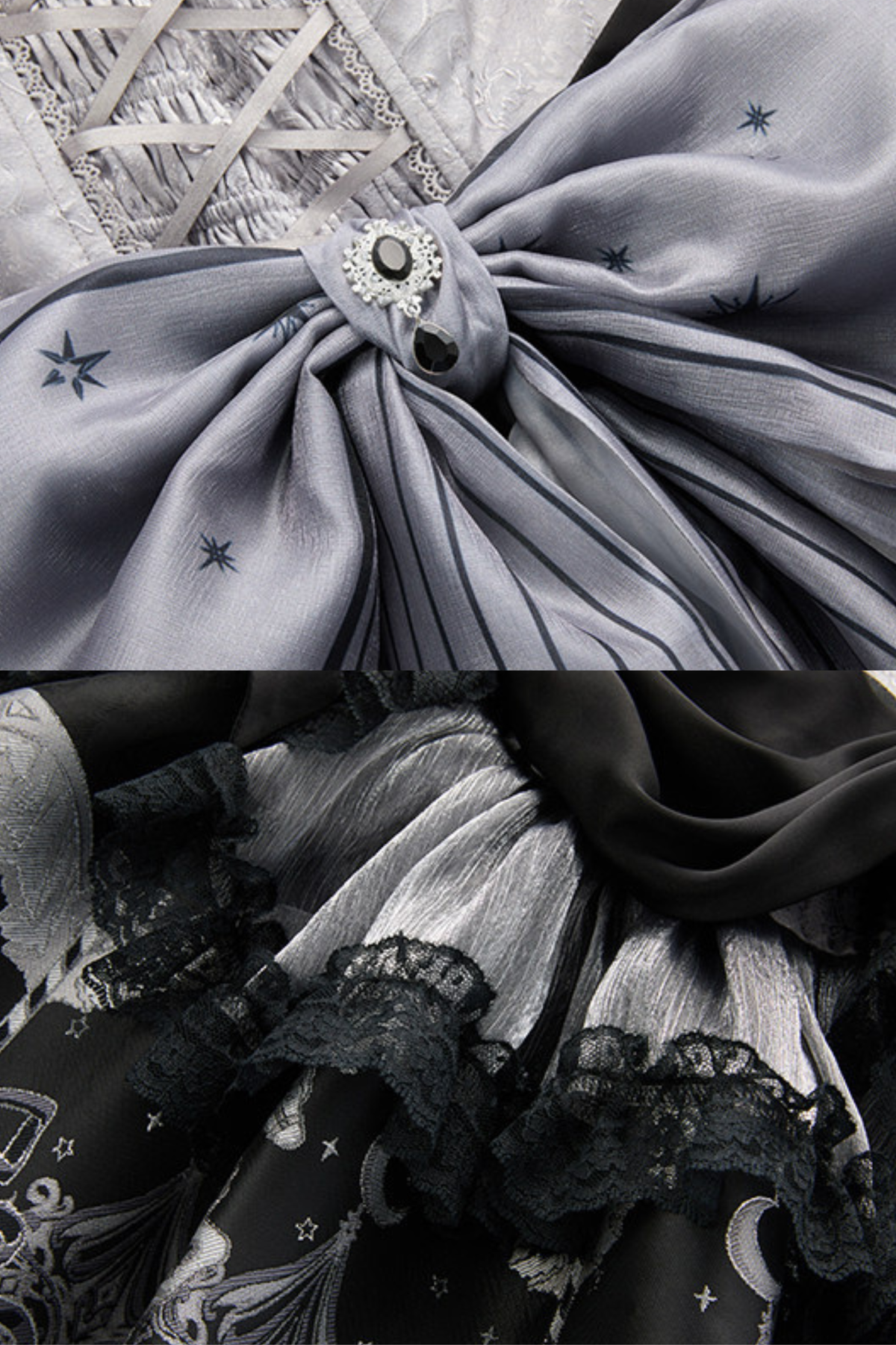 【Reservation Deadline February 28】Dark Silver Lace Lolita Dress + BNT + Neck Accessories