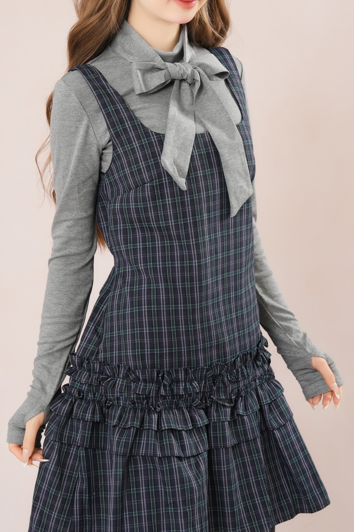 Plaid Lace Trimmed Suspender Dress