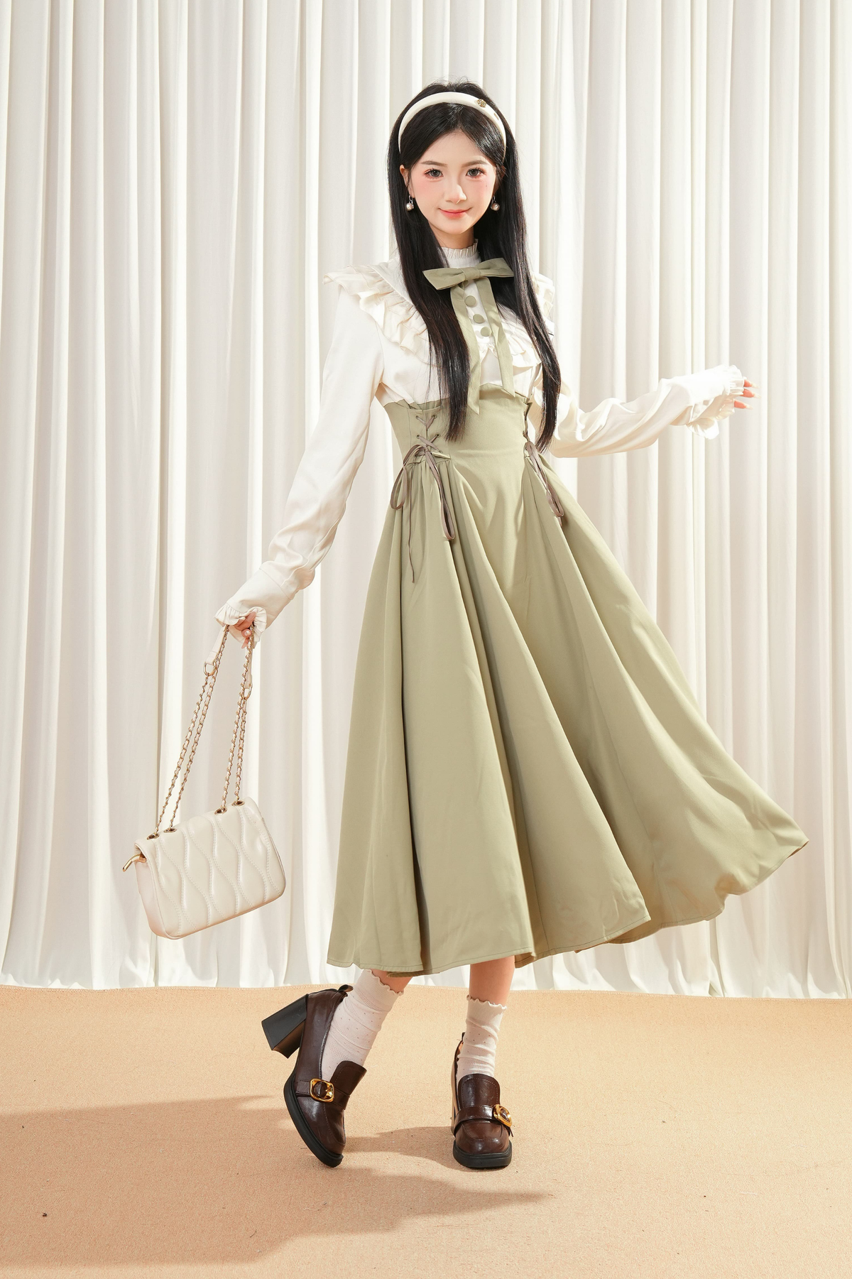 Elegant Contrast French Retro Dress
