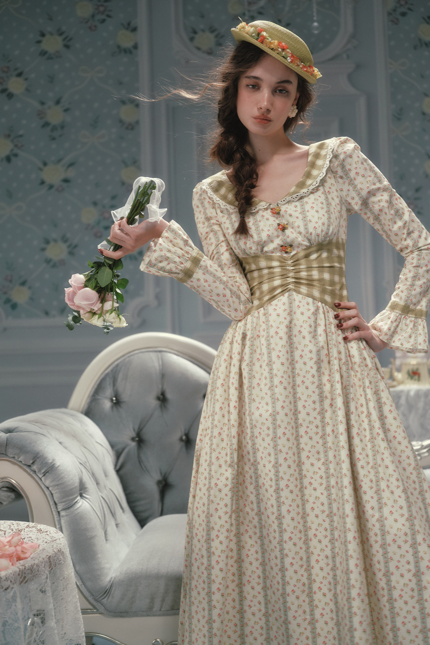 Retro Lace Maid Floral Cotton Dress