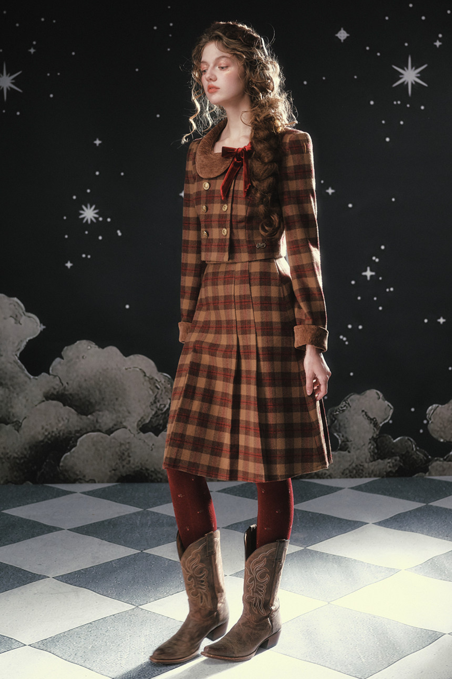French British College Maillard Check Jacket + Skirt