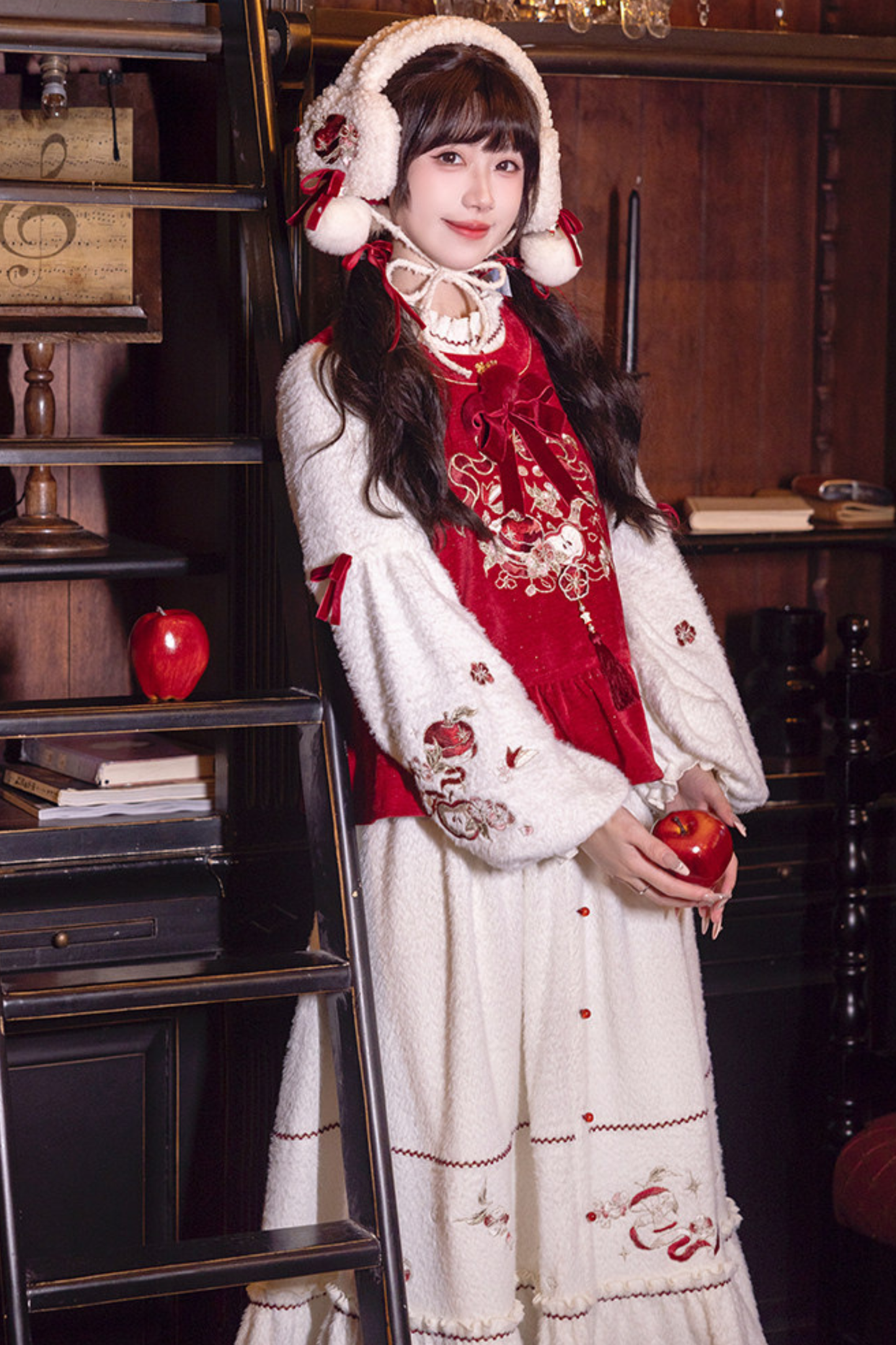 Chinese Dark Red Vest + Dress + Ear Cuffs