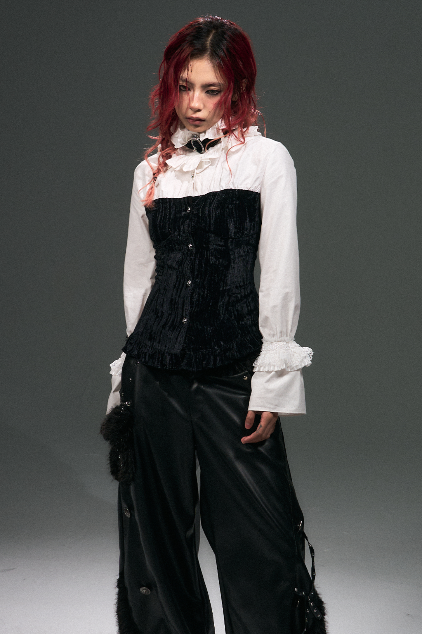Velvet Lace-Up Blouse