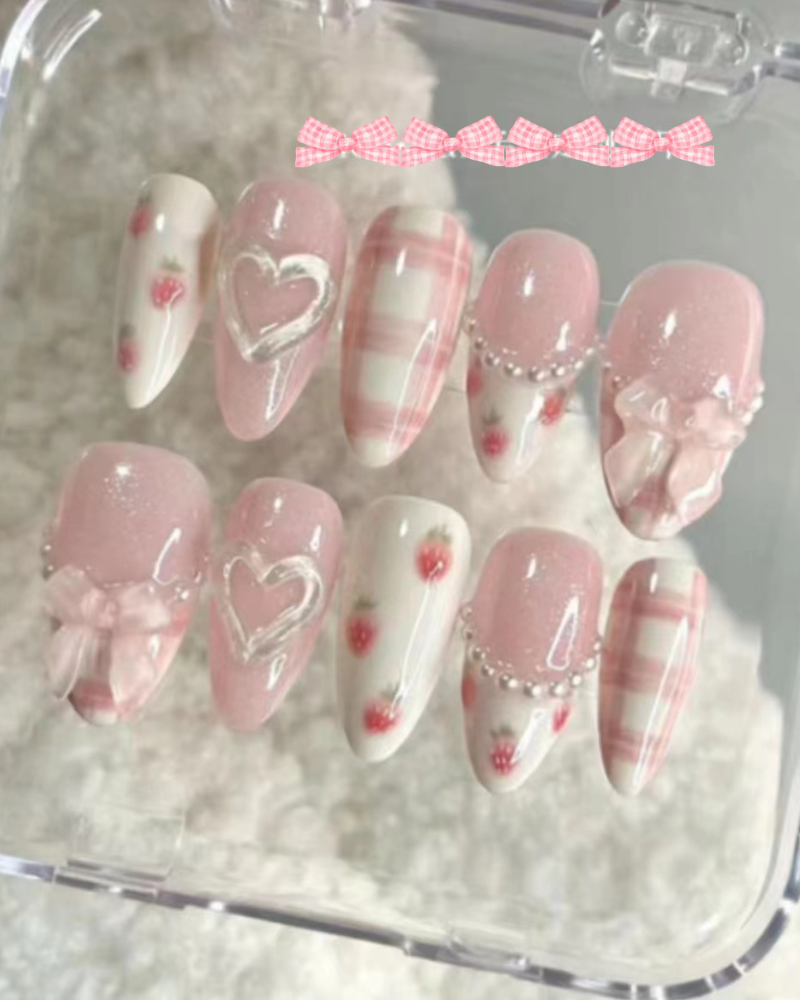 Sweet Steel Beads Plaid Hand-customized Removable Nails