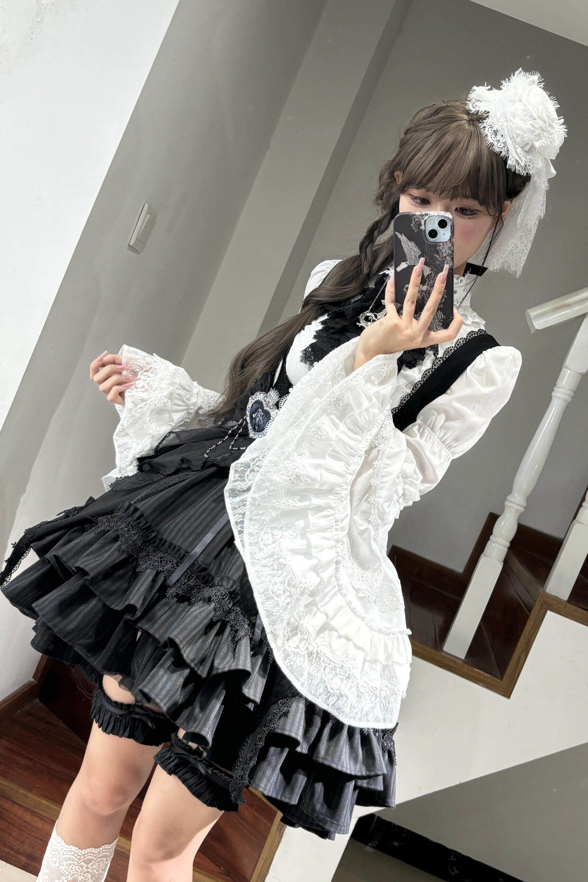 Gothic Lace Trumpet Sleeve Blouse
