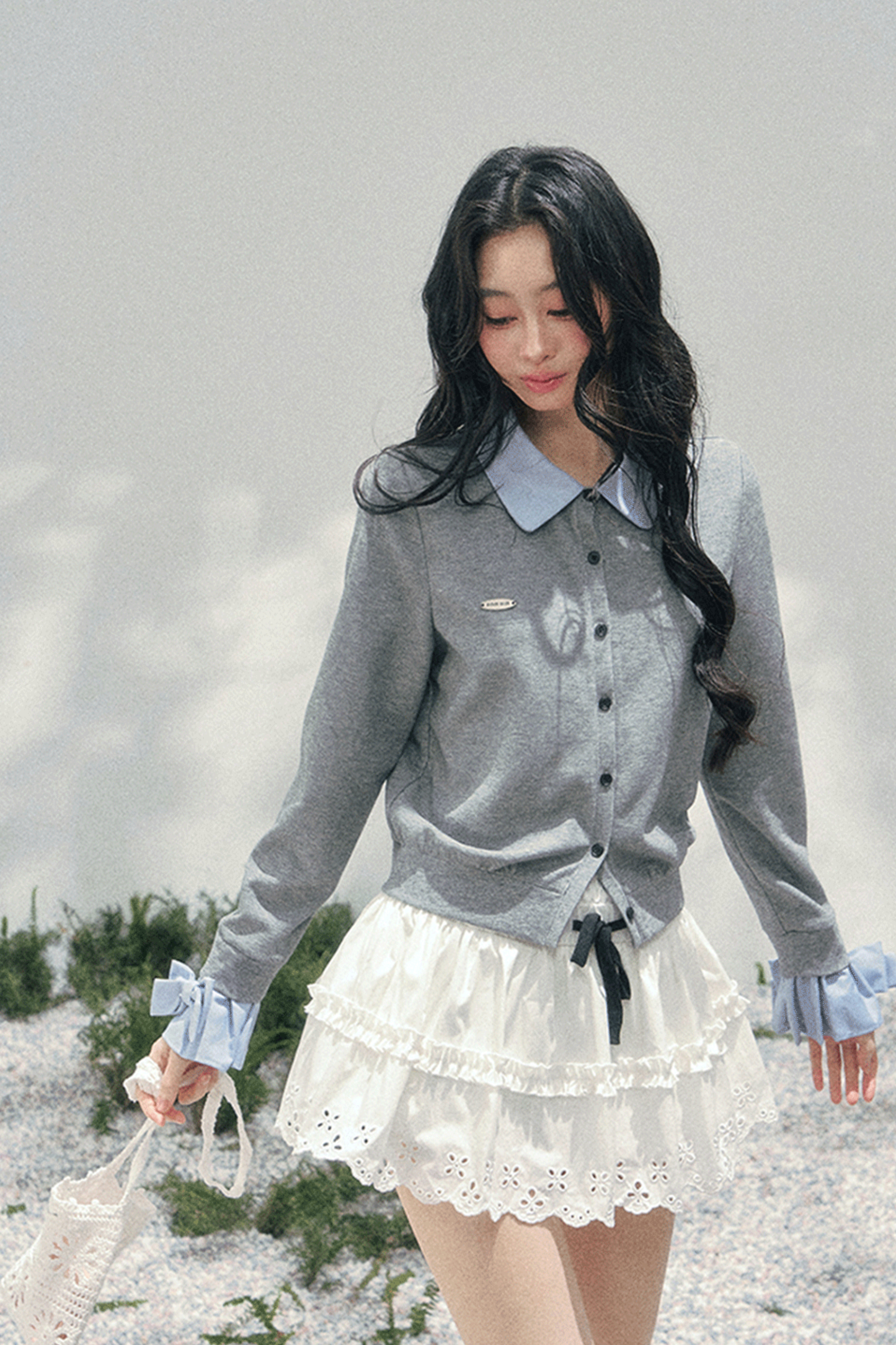 French Faux Two-Piece Polo Sweater