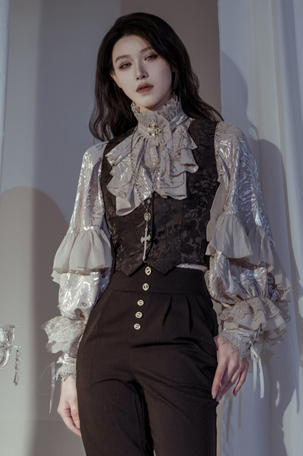 Moon Night Bat Wing Blouse + Brooch