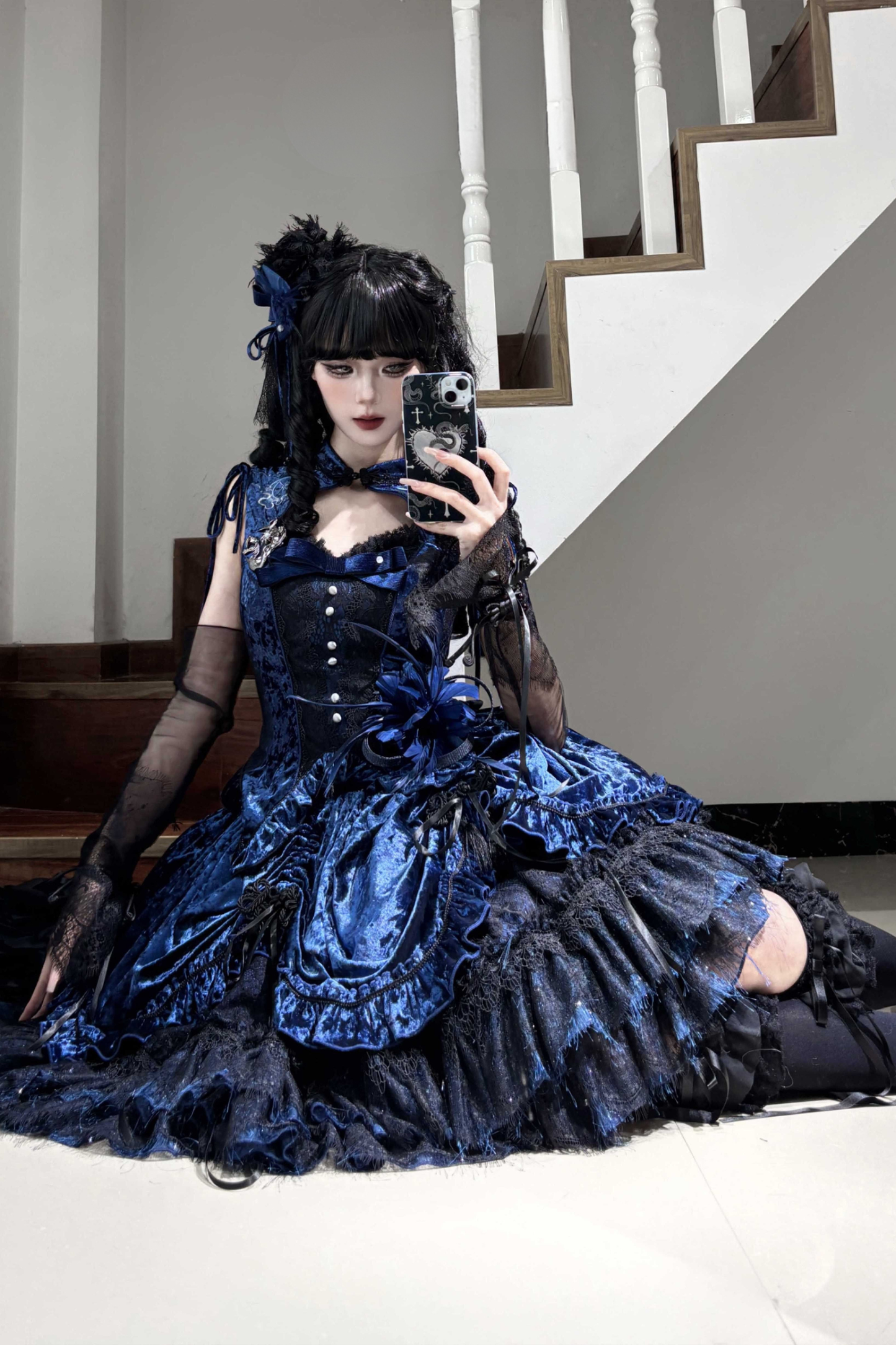 Gothic Velvet Sleeve Lolita Top + Vest + Skirt