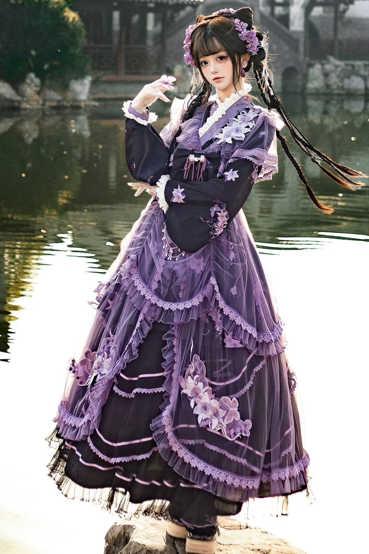 Purple Silk Cross Collar Dress