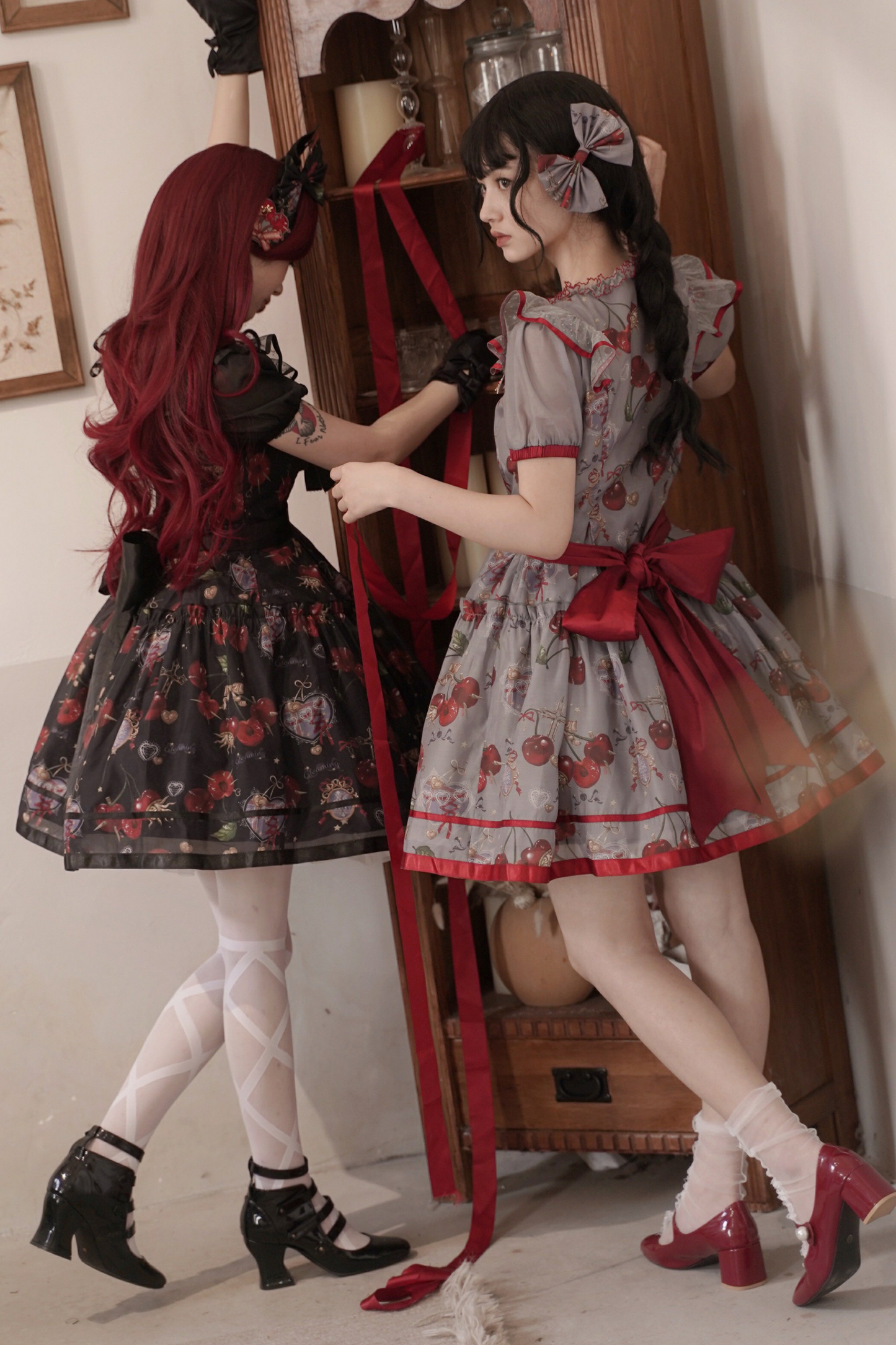 Retro Antique Cherry Sweet Lolita Dress + Jumper Skirt