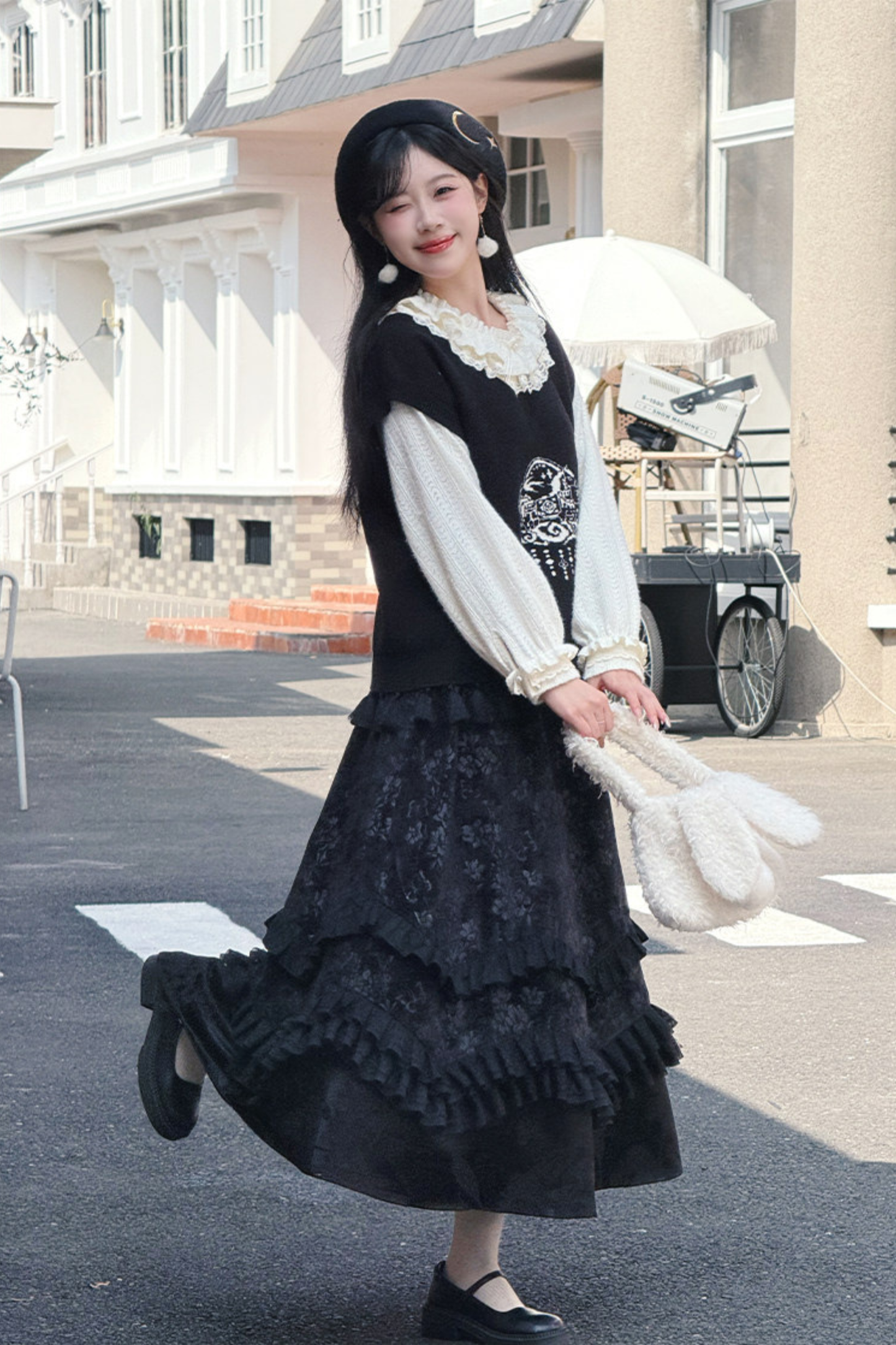 Ink Feather Jacquard Vest + Skirt