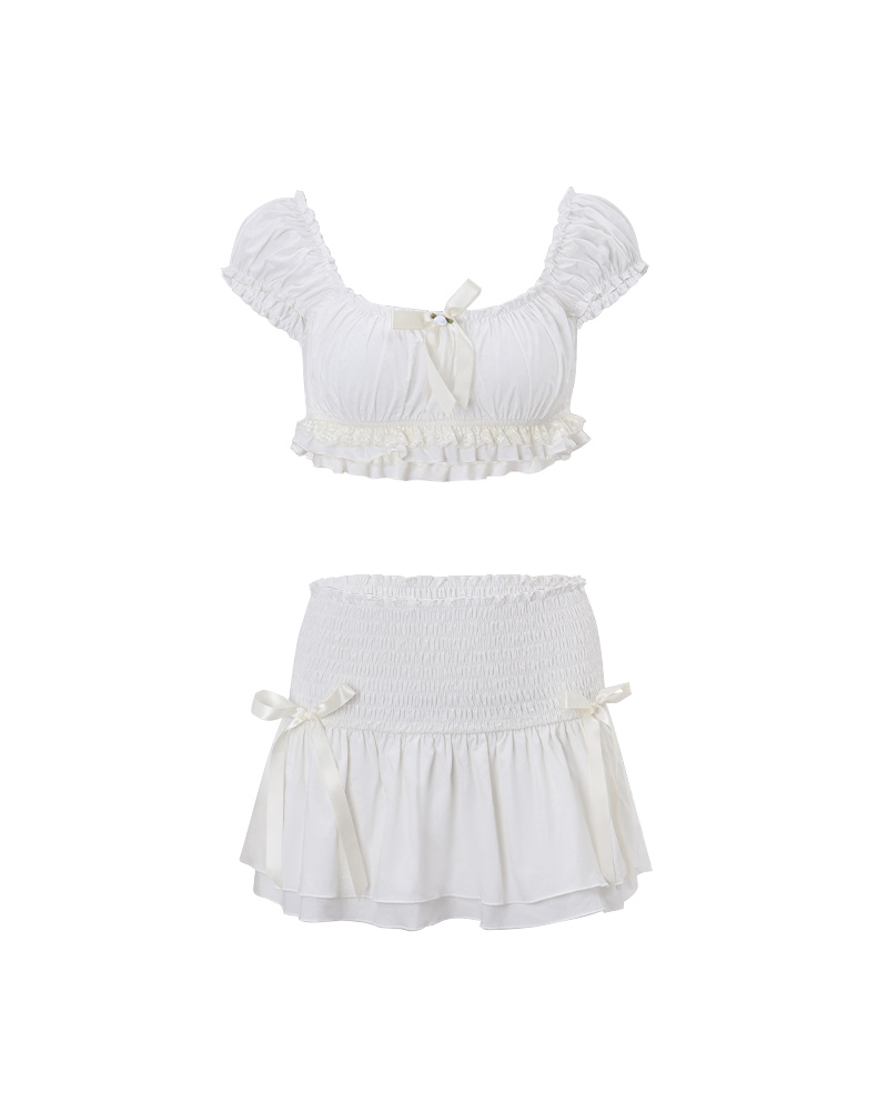 French Style Fungus Pleated Skirt Coord Set