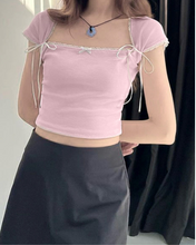 Load image into Gallery viewer, French Bow Lace Knitted Coquette Shirts
