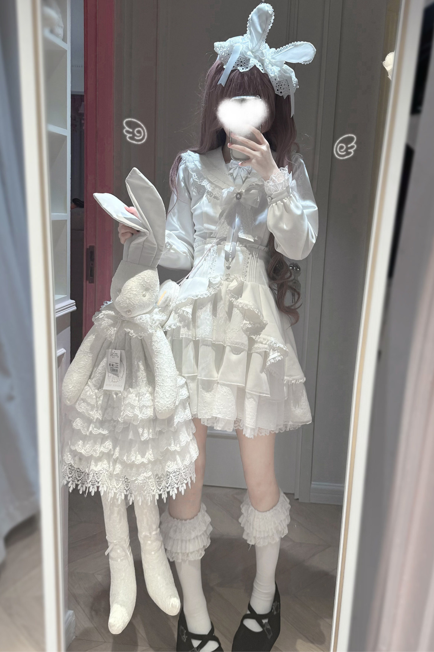 Snow Cat Hooded Cape Coat + Shirt + Skirt