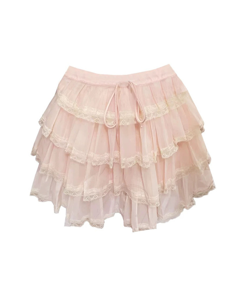 Pink Mesh Lace Ballet Skirt