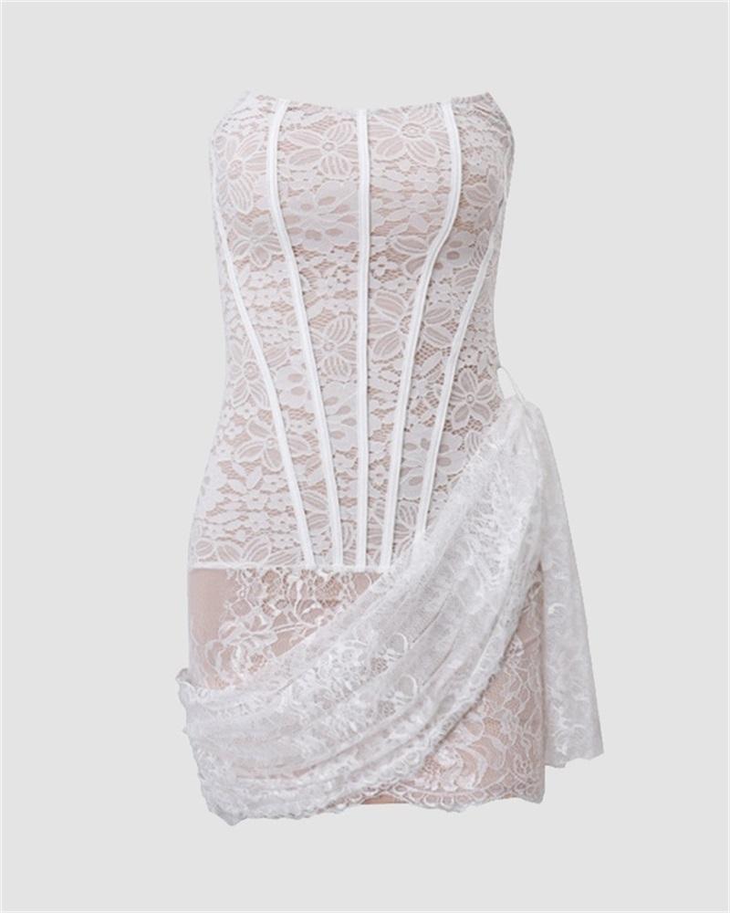 Lace Corset Mini Coquette Dress White