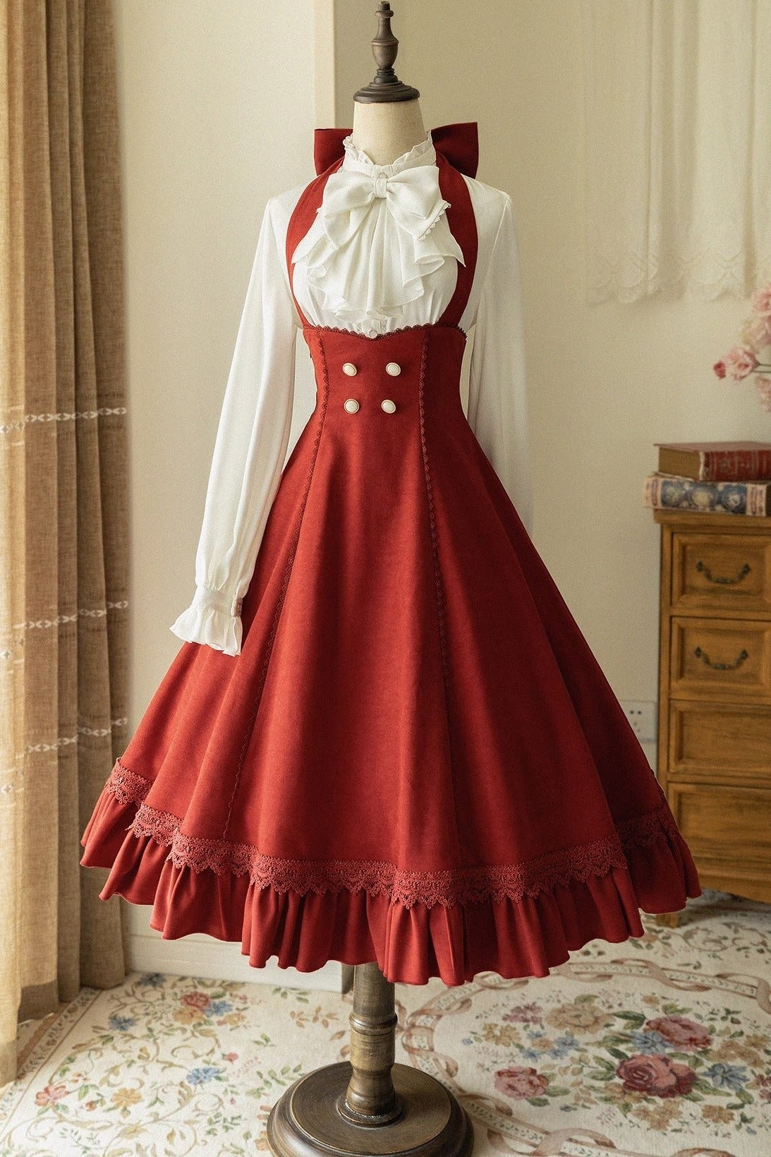 Big Bow Blouse + Retro Sass Skirt Red skirt