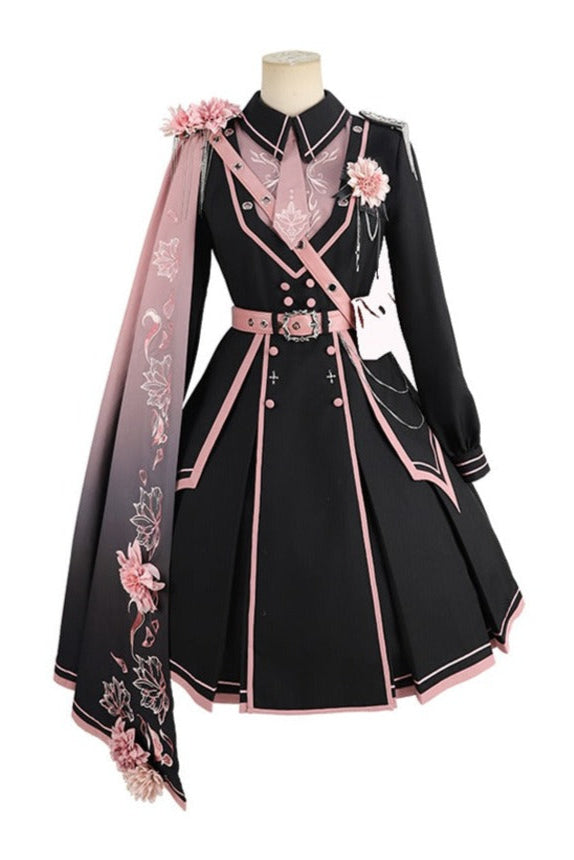 Dark Pink Military Cloak Coat + Lolita Dress [Reserved Item]. Dress