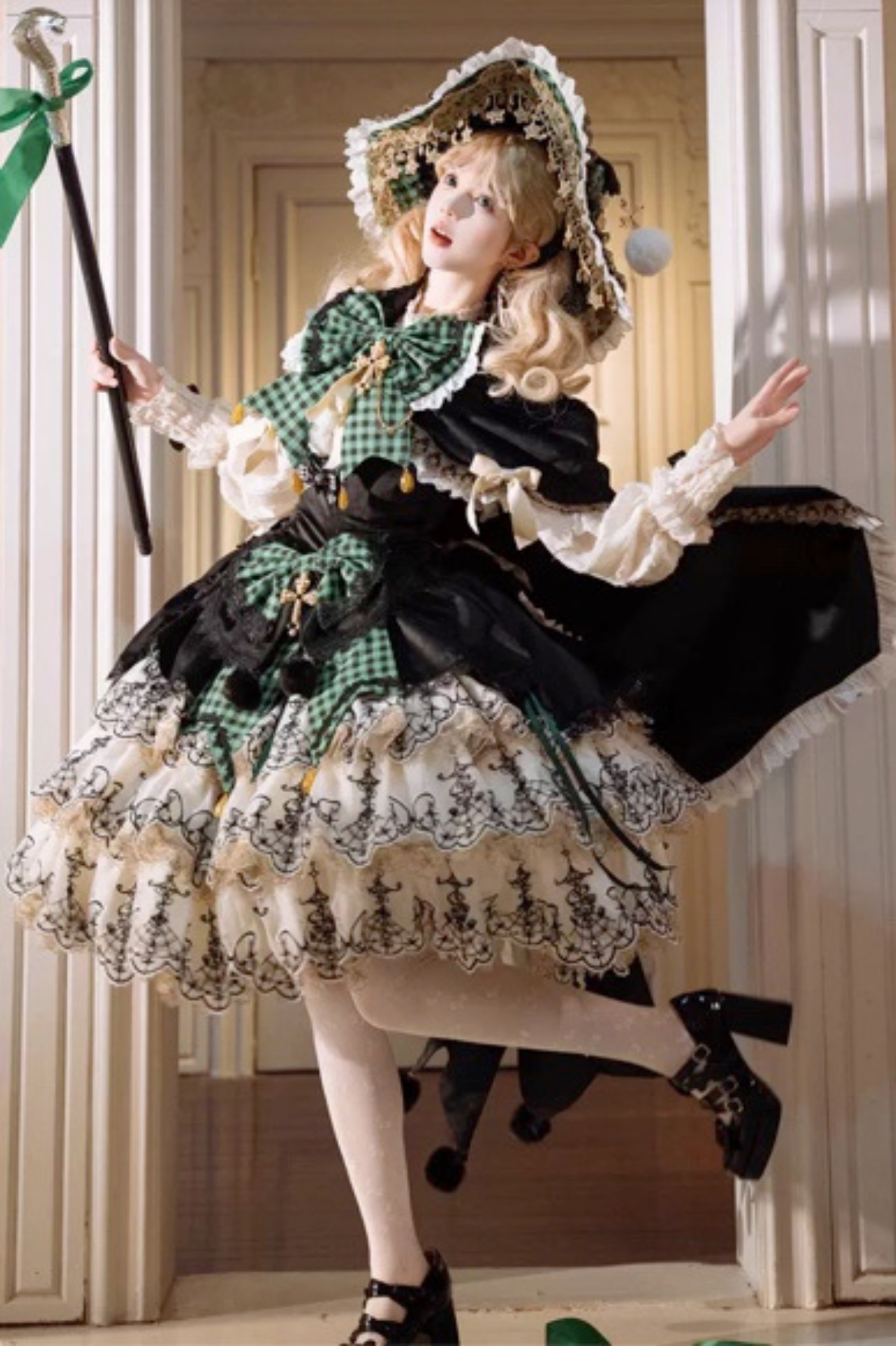 [Pre-order] Element Lolita Jumper Skirt + Inner Top + Cape + Big Ribbon + Hat
