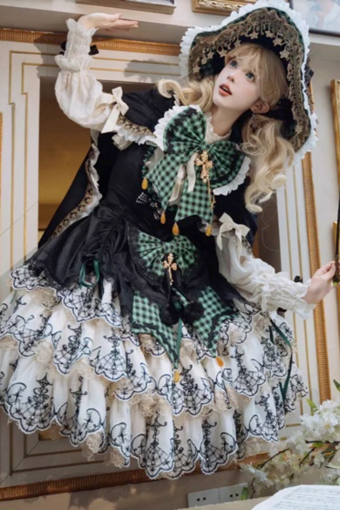 [Pre-order] Element Lolita Jumper Skirt + Inner Top + Cape + Big Ribbon + Hat