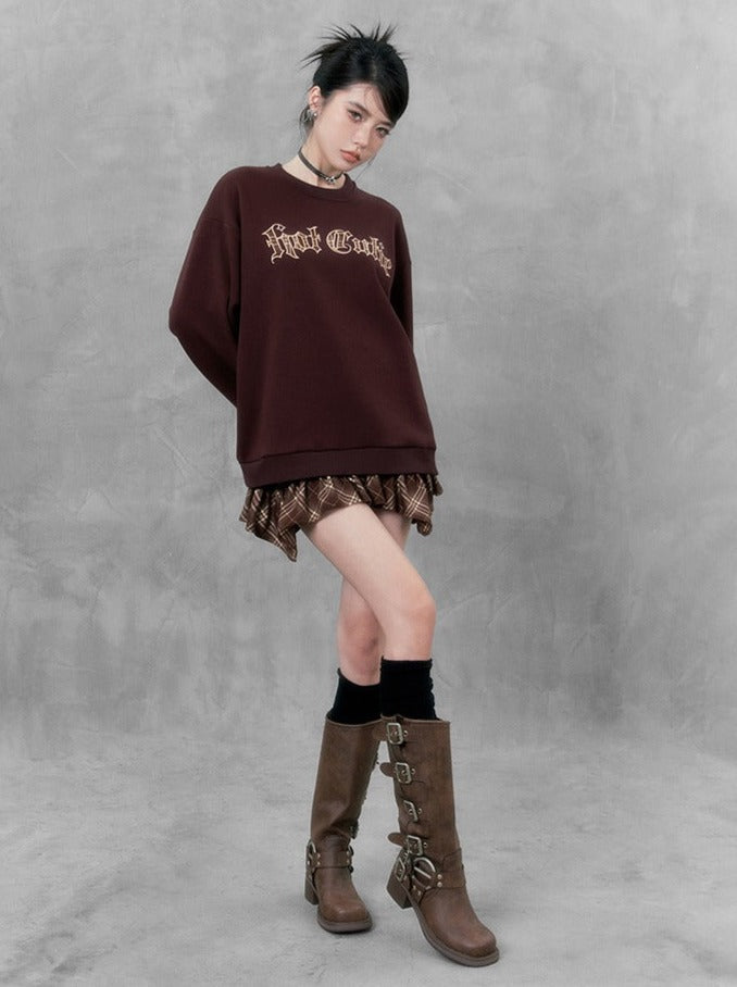 Style Retro Loose Velvet Logo Sweatshirt