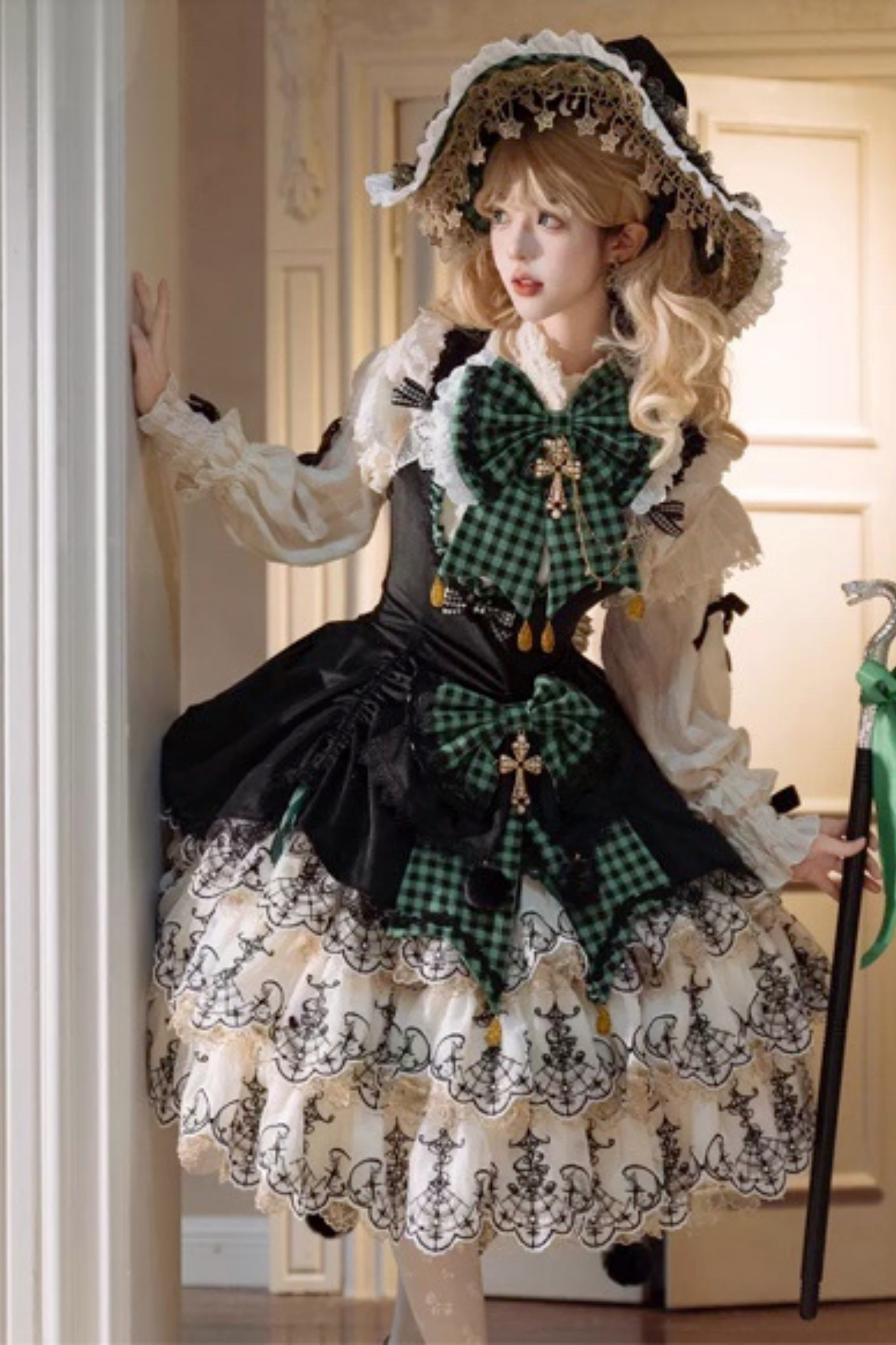 [Pre-order] Element Lolita Jumper Skirt + Inner Top + Cape + Big Ribbon + Hat