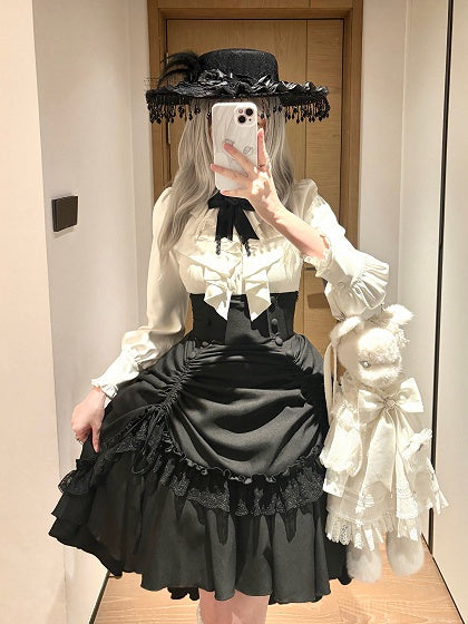 [Pre-order] Dark Gothic Black Corset Layered Pull-Up Skirt