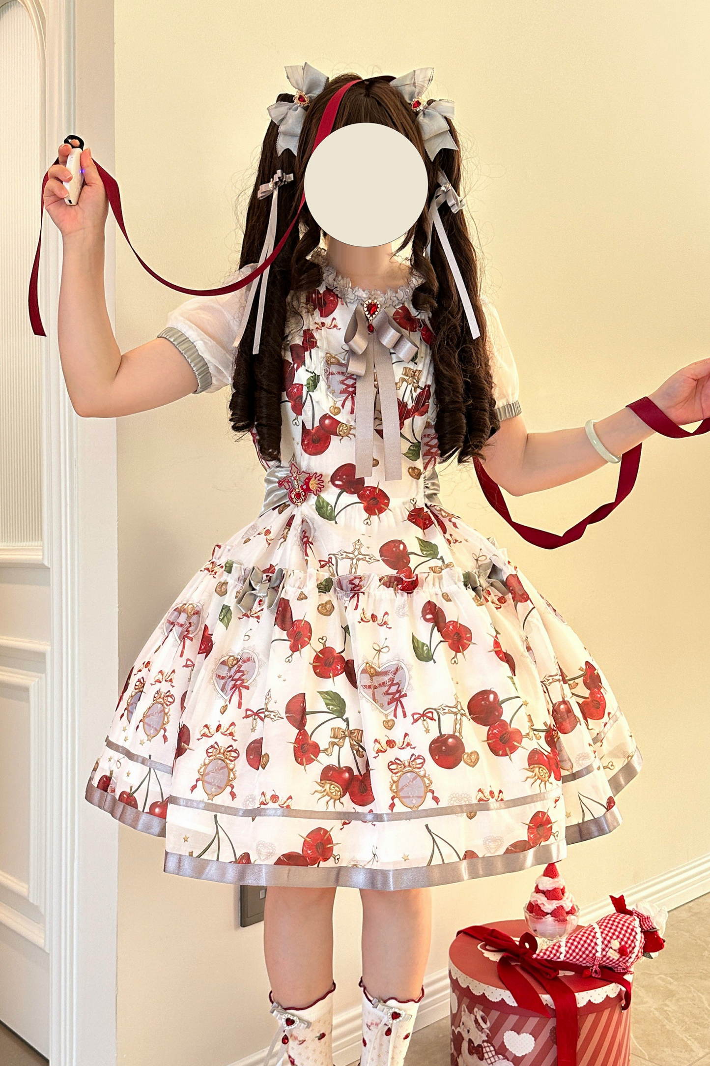 Retro Antique Cherry Sweet Lolita Dress + Jumper Skirt