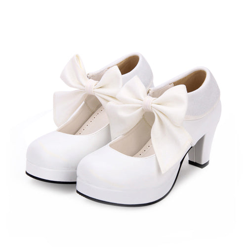 Round toe Big Bowknot Sweet Lolita Shoes White