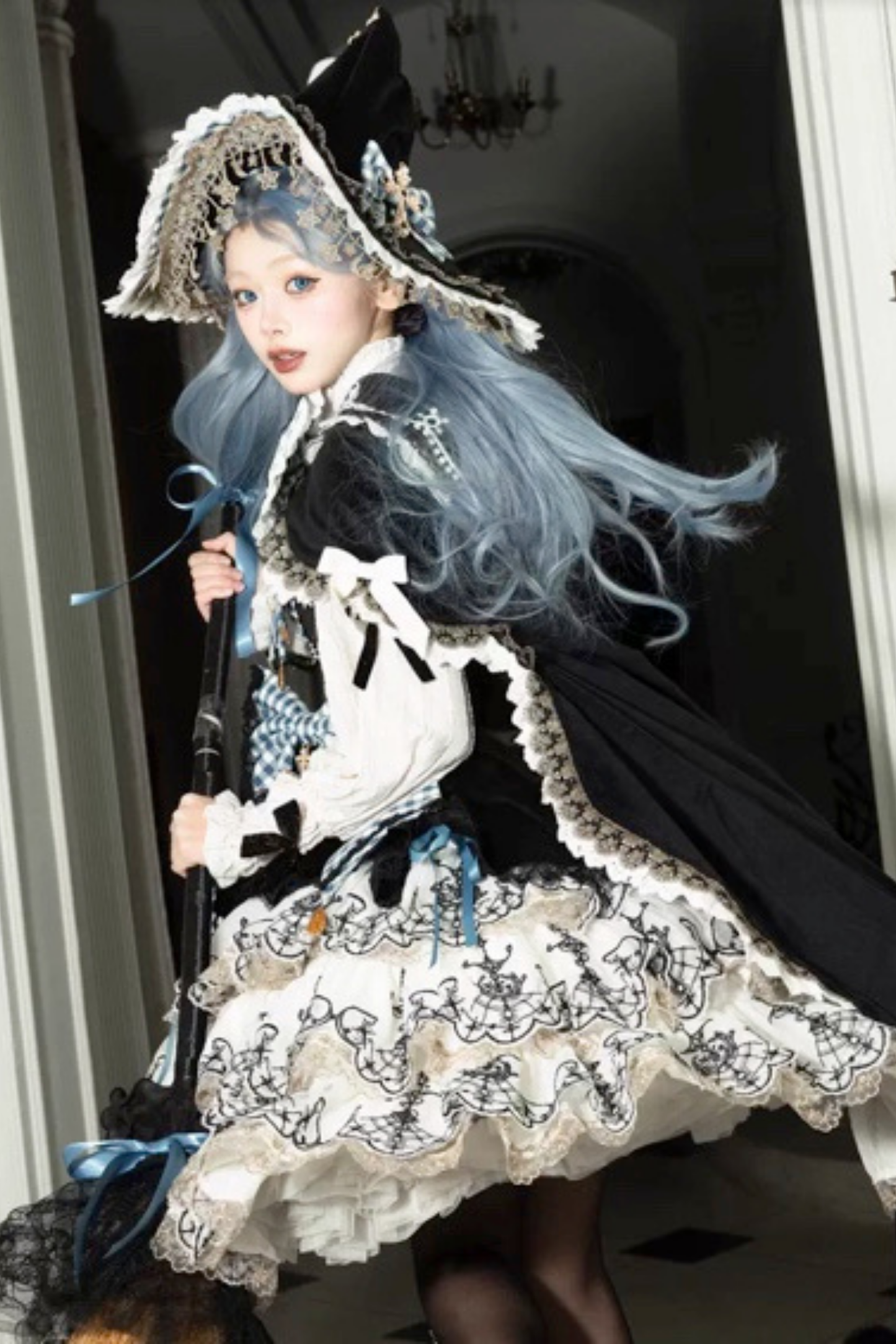 [Pre-order] Element Lolita Jumper Skirt + Inner Top + Cape + Big Ribbon + Hat