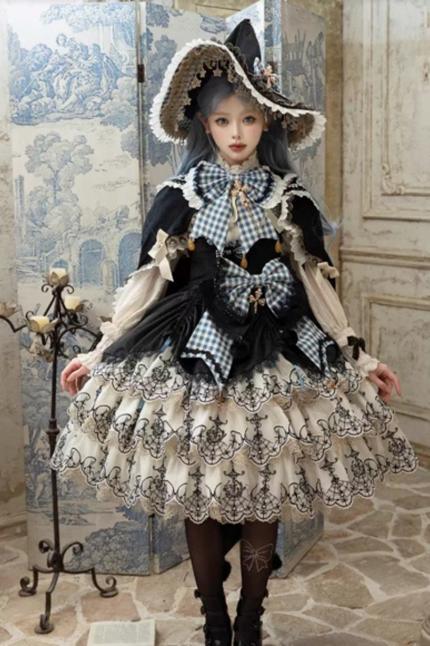 [Pre-order] Element Lolita Jumper Skirt + Inner Top + Cape + Big Ribbon + Hat