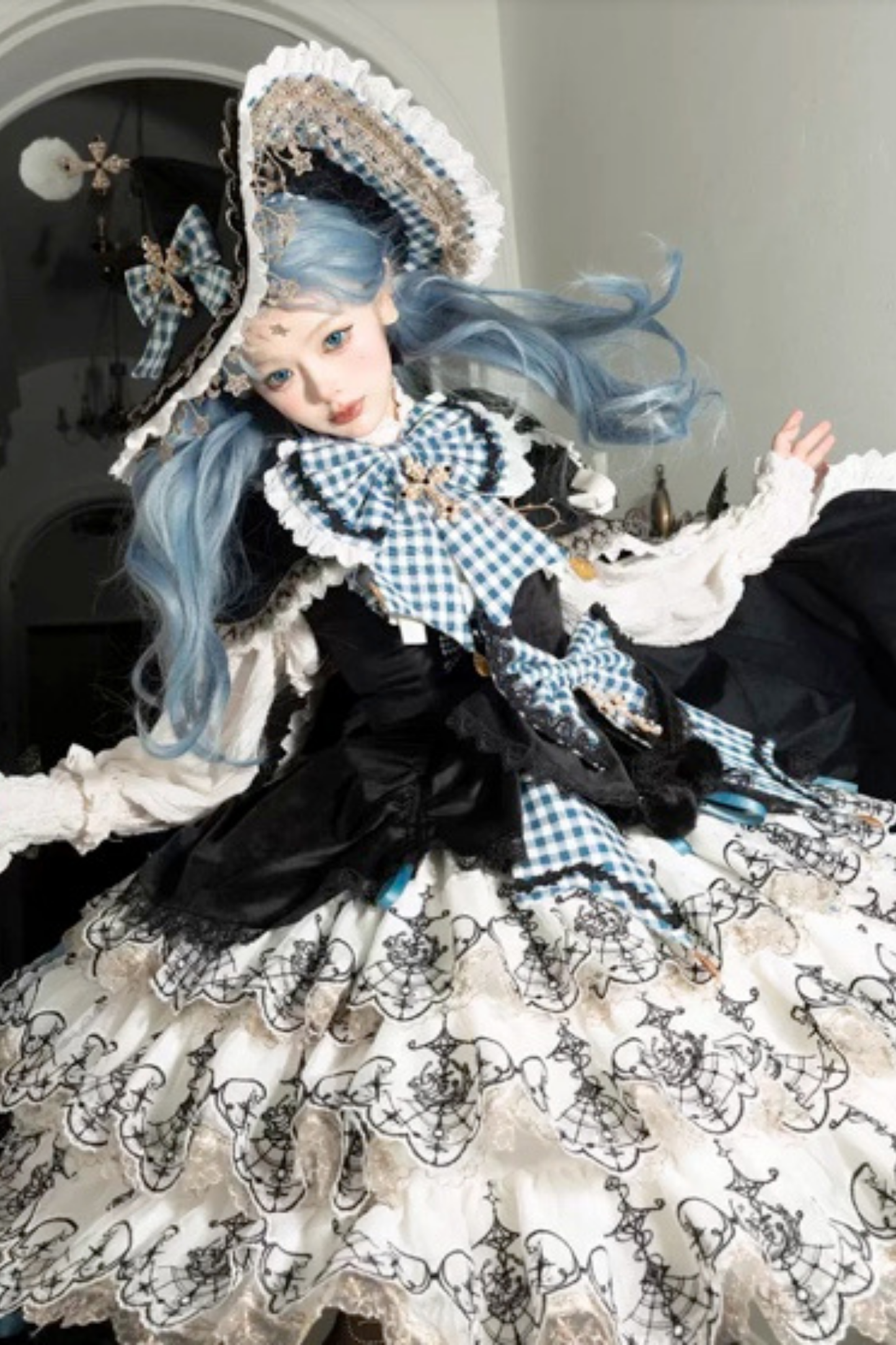 [Pre-order] Element Lolita Jumper Skirt + Inner Top + Cape + Big Ribbon + Hat