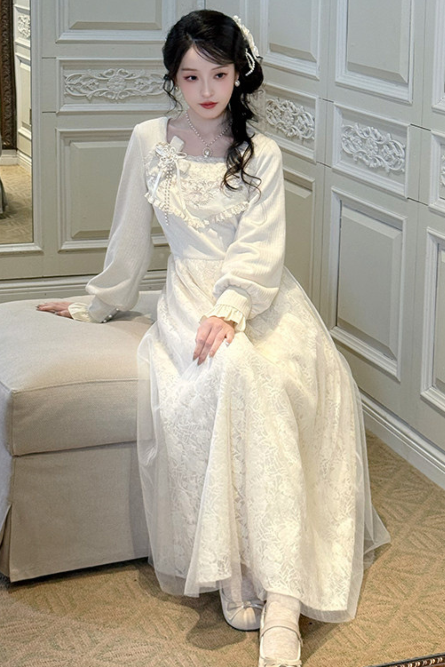 Pure White Square Neck Dress